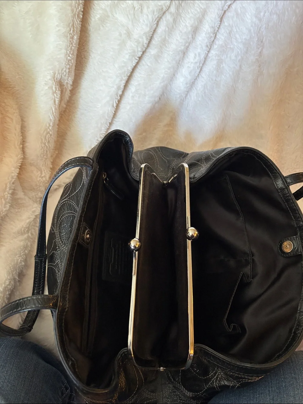 Coach Black Patent Leather Tote with Signature Graphic